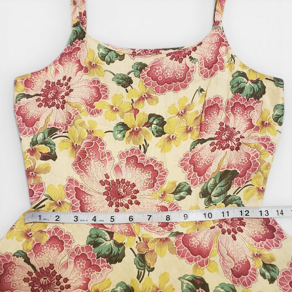 VTG J.P. & Mattie 100% Linen Yellow Floral Fit & Flare Dress Petite 90s Retro - Picture 9 of 11